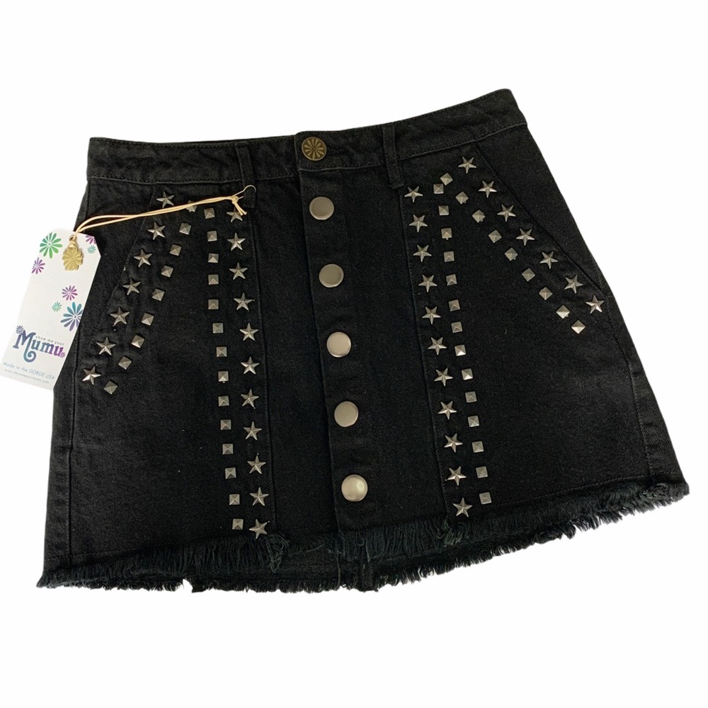 NEW Show Me Your Mumu Denim Mini Skirt Studded